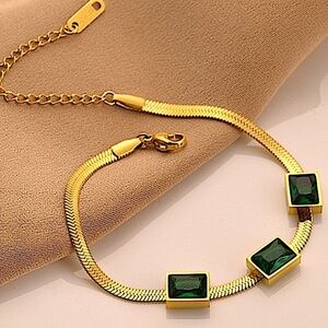Emerald Green Zircon Gold Plated herringbone Bracelet